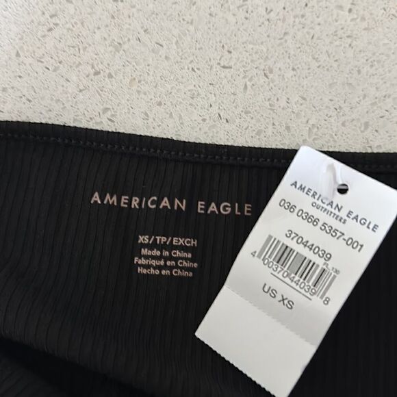 American Eagle Halter Top Ribbed Black Fitted V Neck Open Back Sleeveless - Picture 8 of 8